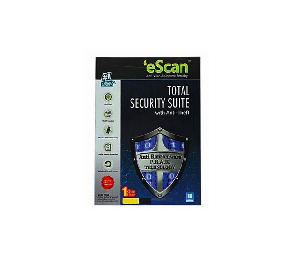 eScan টোটাল সিকিউরিটী উইথ এন্টি থেফট - 2019 - 1 User - 1 Year বাংলাদেশ - 1018036