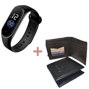 Waterproof LED Touch Watch with PU Leather Wallet for Men