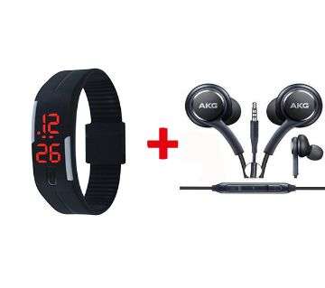 silicon-sports-watch-blackakg-in-ear-earphone-black-combo