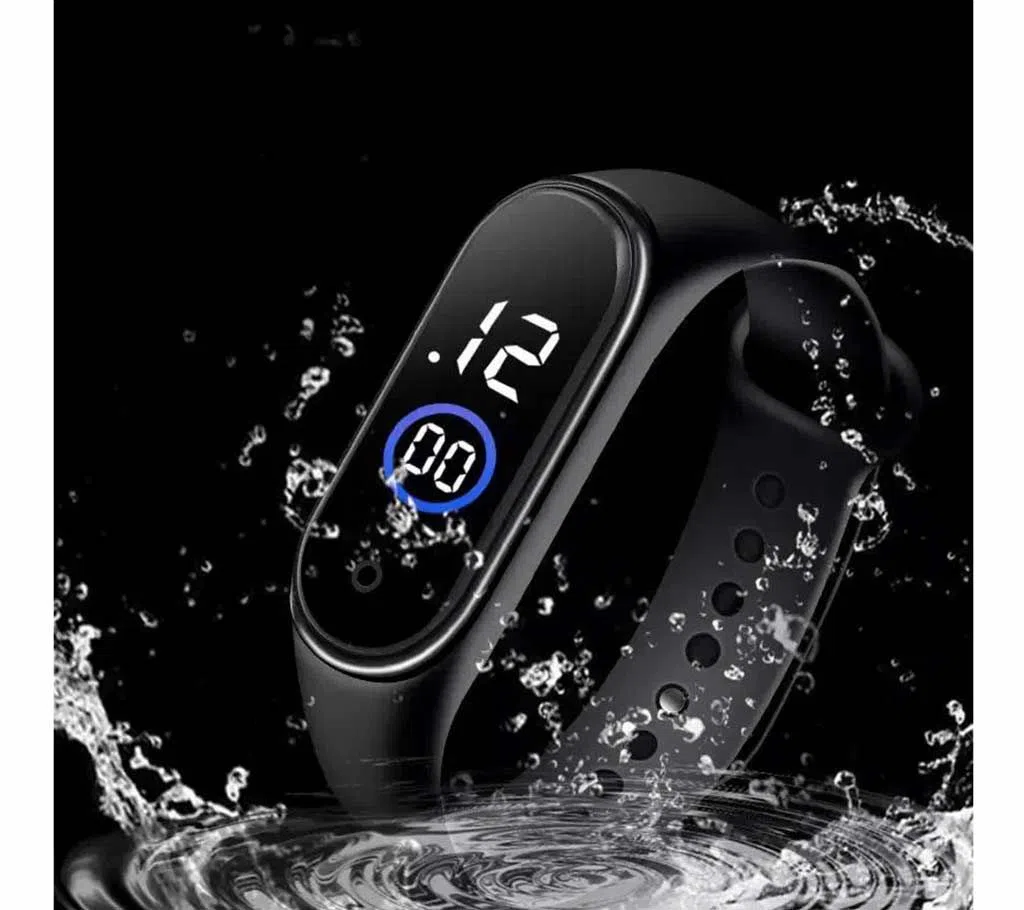 Waterproof touch screen sports digital watch  - Black