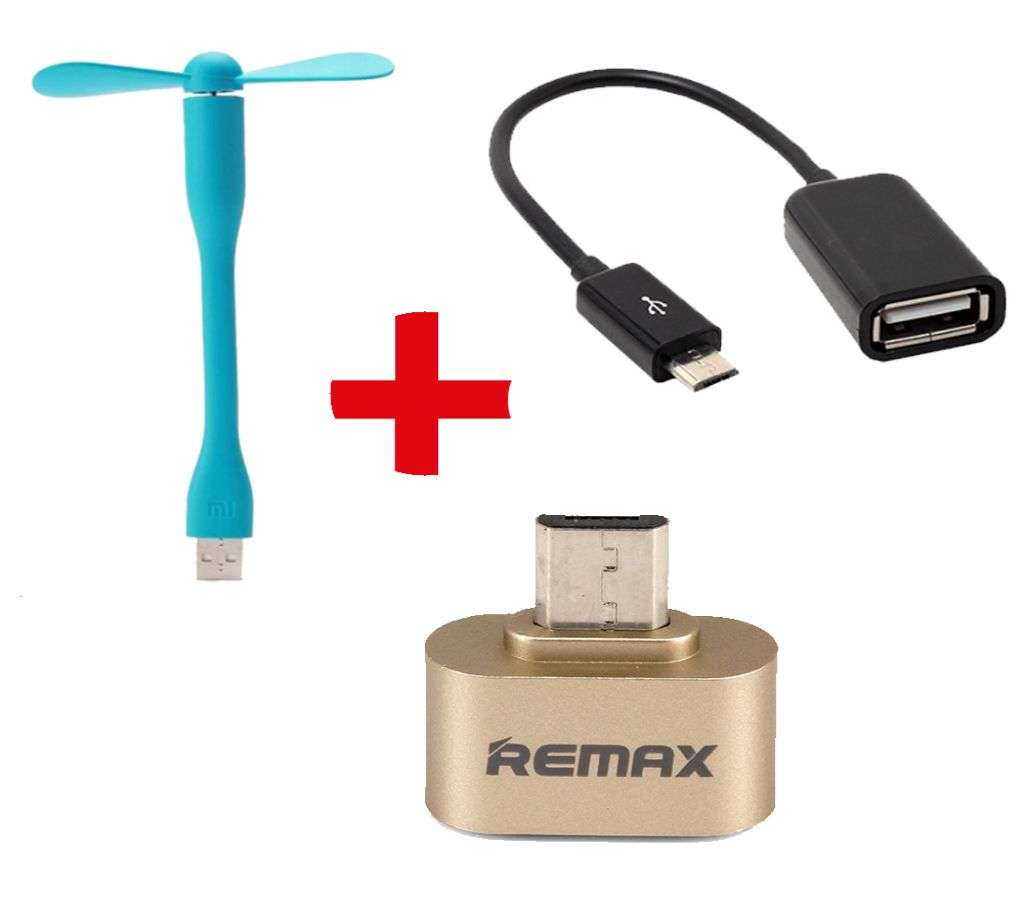 USB ফ্যান +REMAX OTG কনভার্টার + OTG এডাপ্টর কম্বো বাংলাদেশ - 1104061