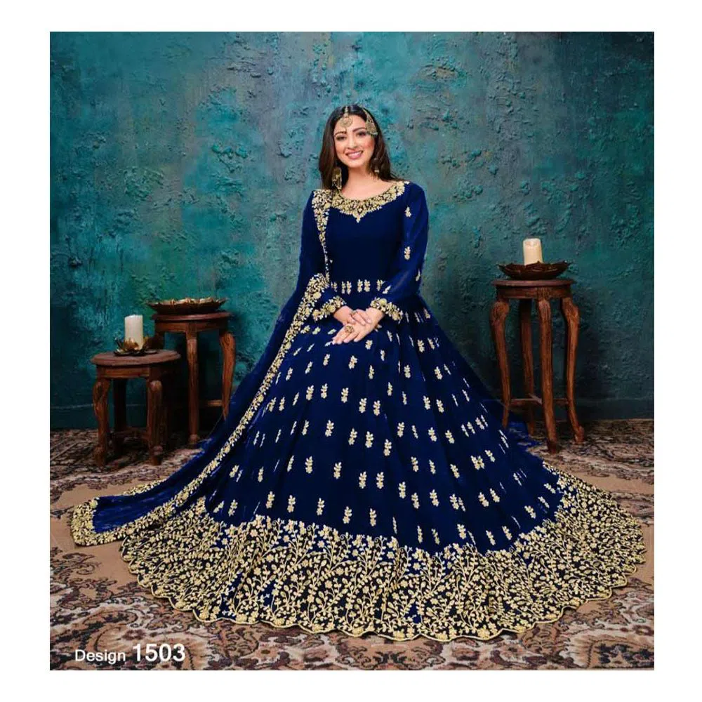 Indian Replica Unstitched Gown Blue