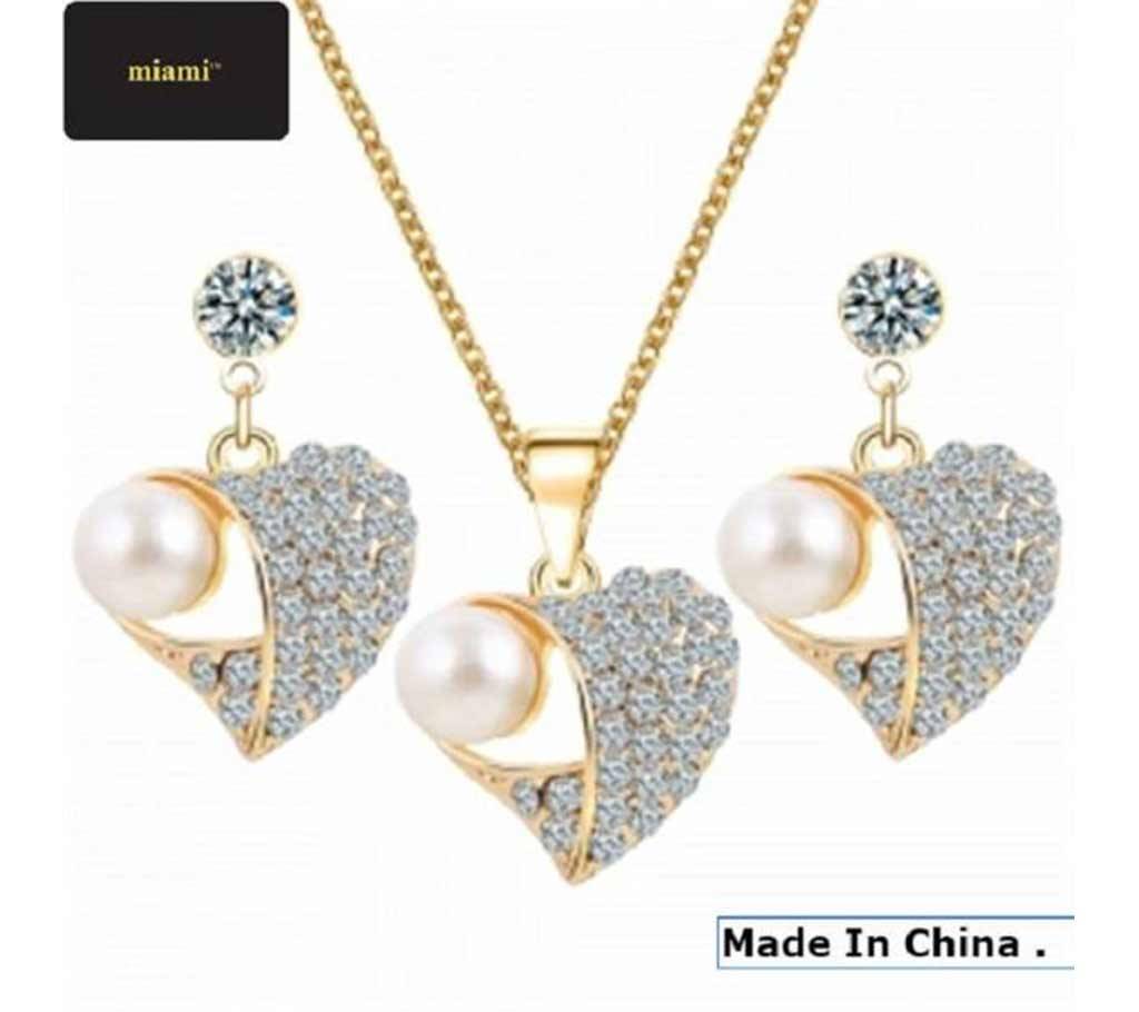 Romantic Heart Pearl Pendant with Earrings বাংলাদেশ - 611258