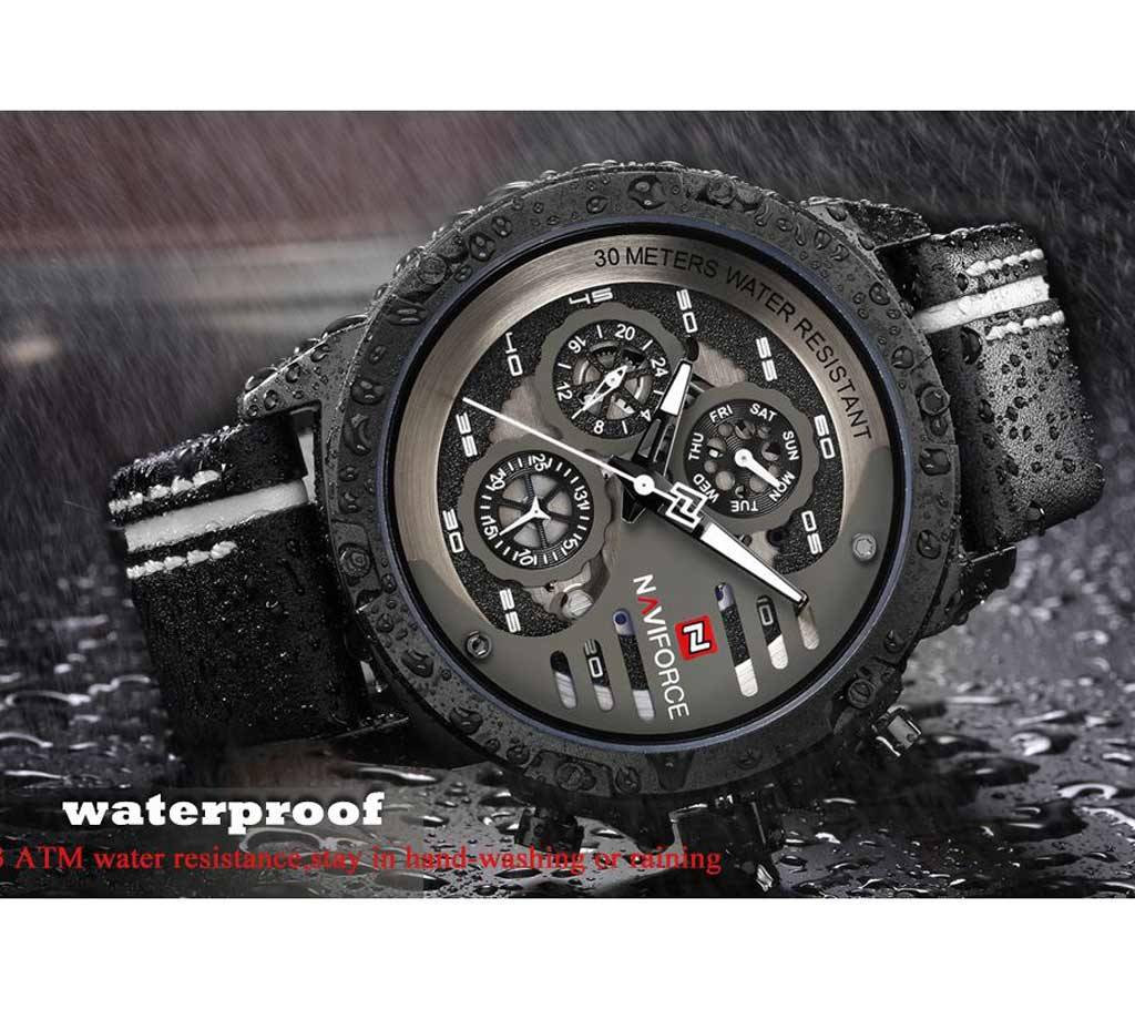 NAVIFORCE Waterproof 24 Hour Day Date Quartz Man Leather Sport রিস্টওয়াচ বাংলাদেশ - 940643