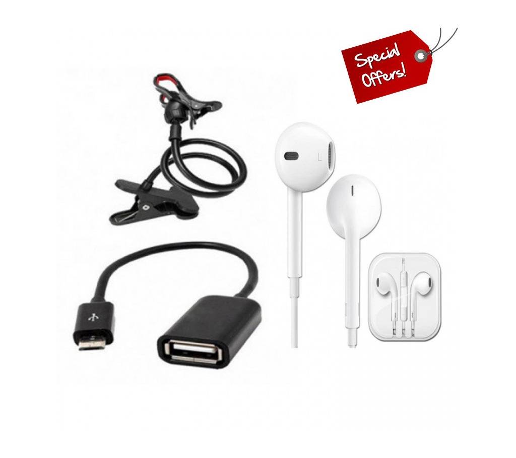 কম্বো অফার - 360 Rotate Stand+Micro USB OTG Cable + Apple Earphone (copy) বাংলাদেশ - 854658