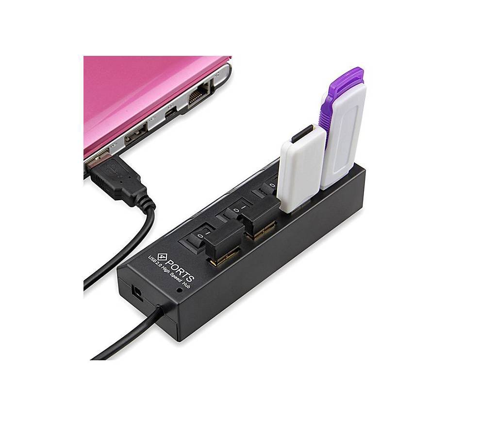 4 Ports USB 2.0 Hub LED USB Hub With Switch - Black বাংলাদেশ - 642402