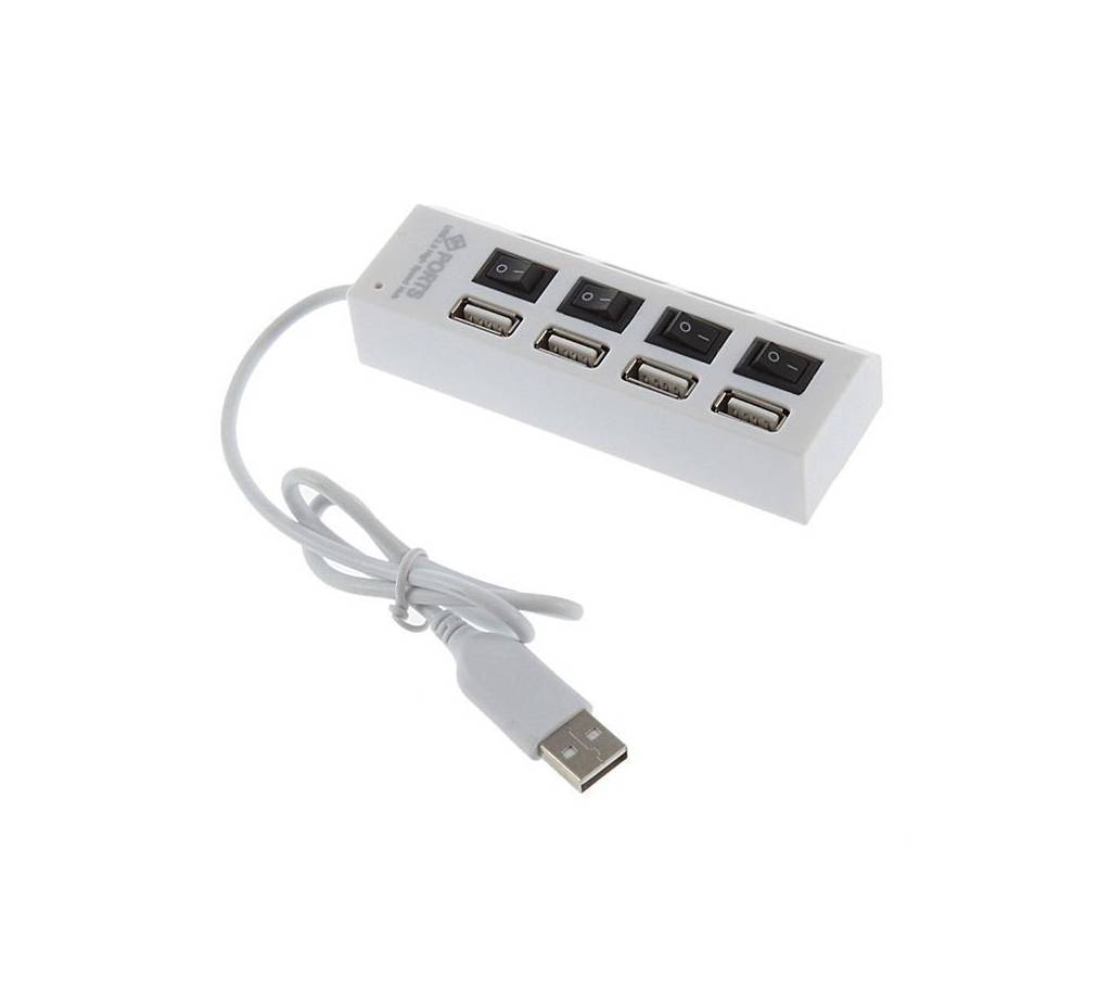 4 Ports USB 2.0 Hub LED With Switch - White বাংলাদেশ - 642424