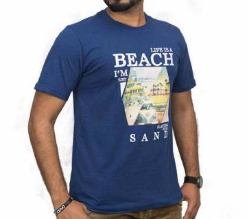 Gents Round Neck Cotton T-shirt -Blue