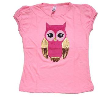 Pink Petcha Bird Cotton Girls T-Shirt