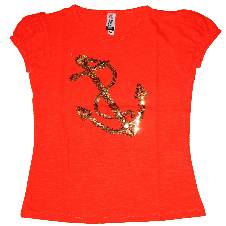 Deep Orange Anchor Girls T-Shirt