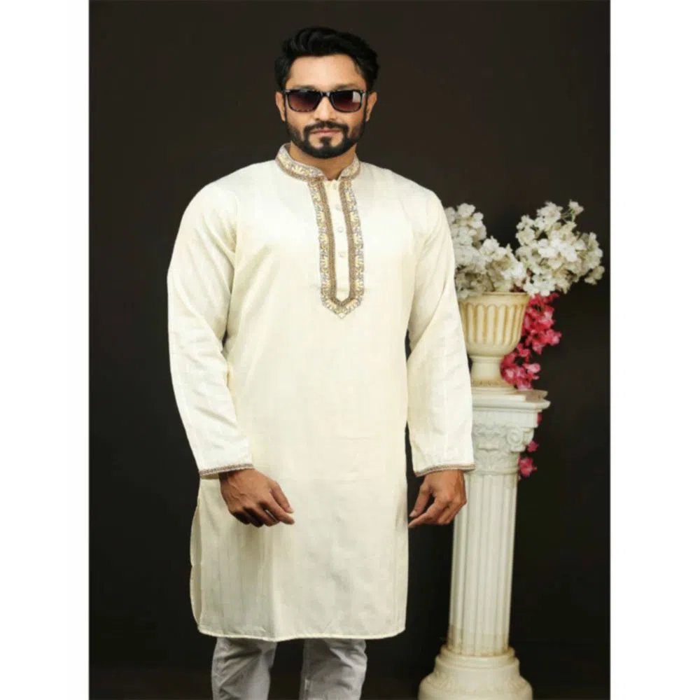 Eid premium Cotton Panjabi for Men-white 