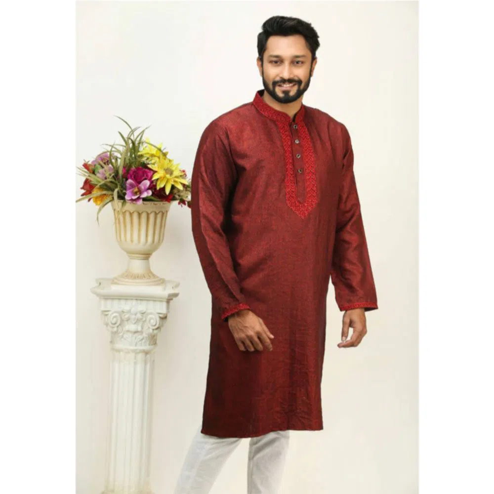 Eid premium Cotton Panjabi for Men-maroon 