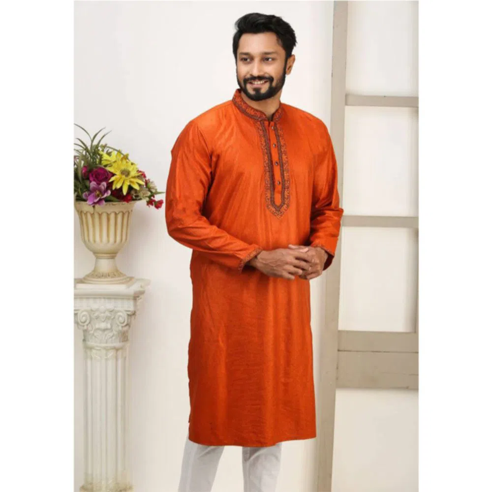 Eid premium Cotton Panjabi for Men-orange 