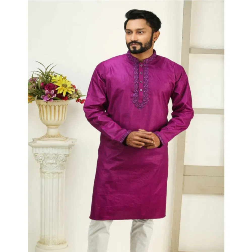Eid premium Cotton Panjabi for Men-magenta 