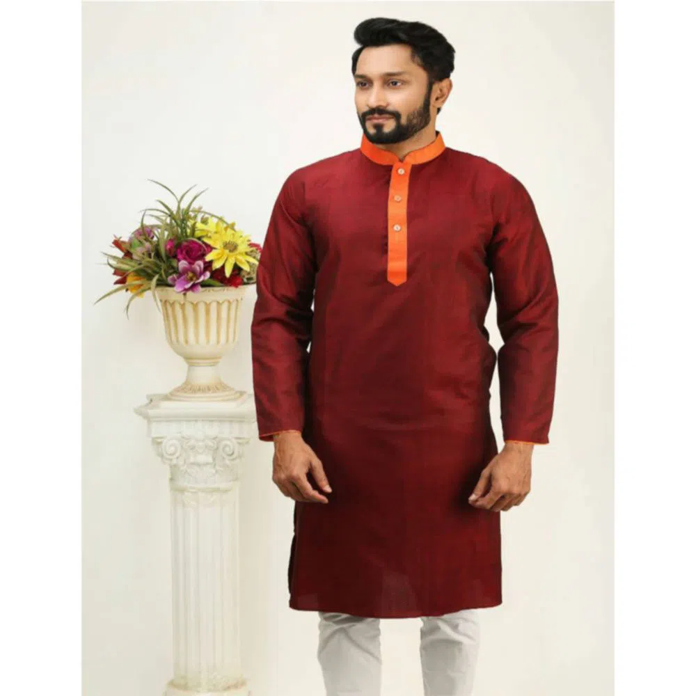 Eid premium Cotton Panjabi for Men-maroon 