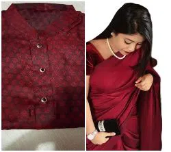 Saree Panjabi Combo -maroon no blouse piece with saree