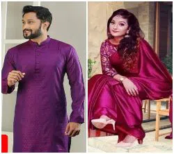 Saree Panjabi combo -purple and Magenta no blouse piece with saree