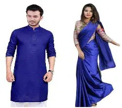 saree Panjabi Combo ---Blue no blouse piece with saree