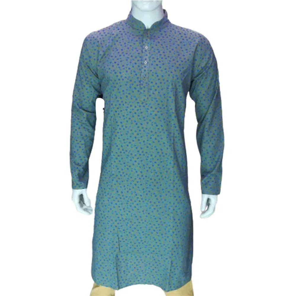 Semi long cotton punjabi for men -Green