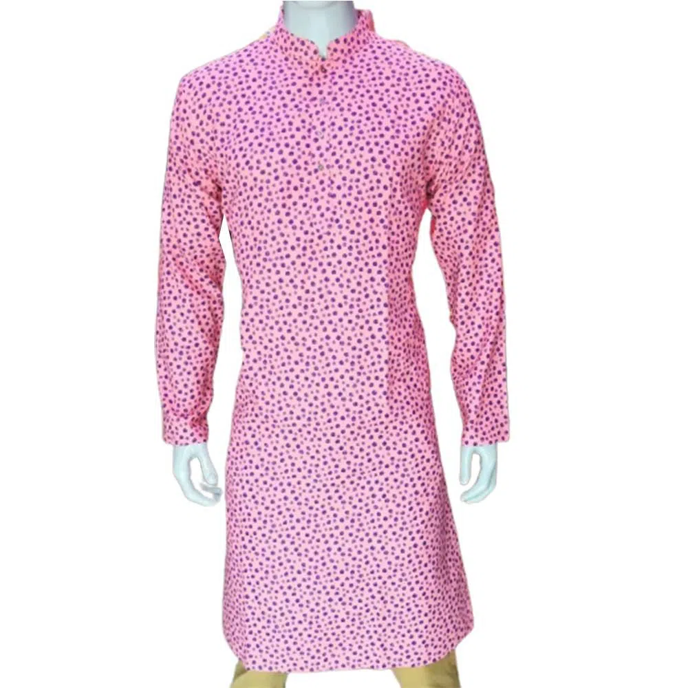 Semi long cotton punjabi for men Pink 