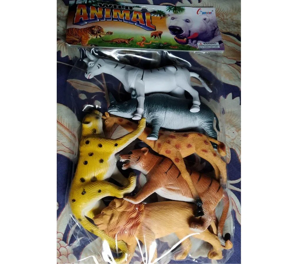 6 PCS Plastic Wild Animal Toy Set - Multi Color