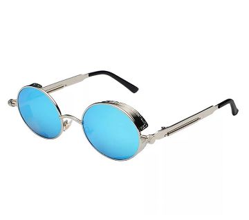 Blue And Gold Steel Round Sunglass for Men