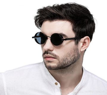 Full Black Retro Round Metal Polarized Sunglasses For Men