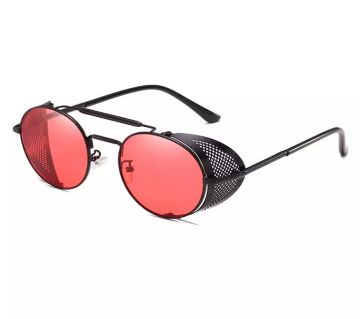 Red Vintage Retro Round Metal Side Mesh Style Sunglasses For Men