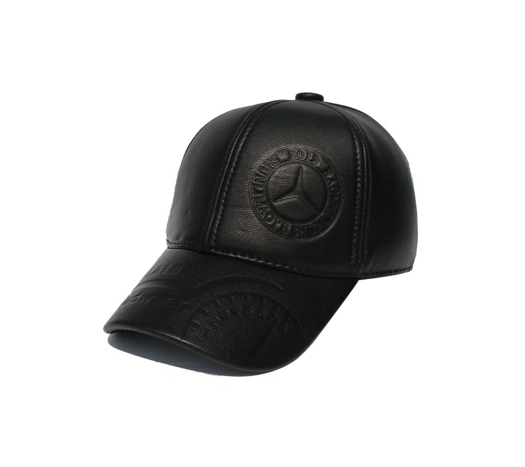 Black Leather Logo Italian Winter Cap