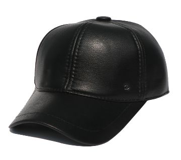 Black Leather Italian Winter Cap For Men