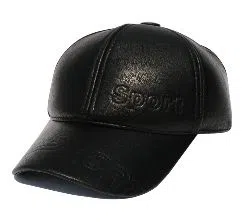 Black Leather Logo Italian Winter Cap.2