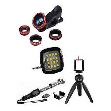 Combo of Selfie Stick, Tripod Stand Selfie Flash Light and 3 in 1 Zoom Lens