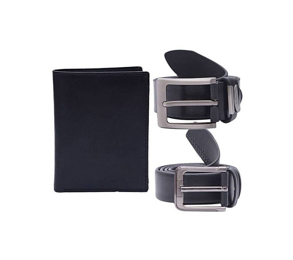 Combo Pack of Black Leather Belt and Wallet For Men বাংলাদেশ - 683005
