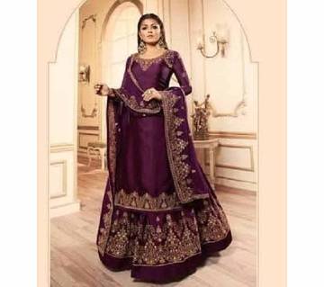 Semi Stitched Georgette Sarara Designer Dress-purple 
