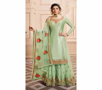Semi Stitched Georgette Sarara Designer Dress-green 