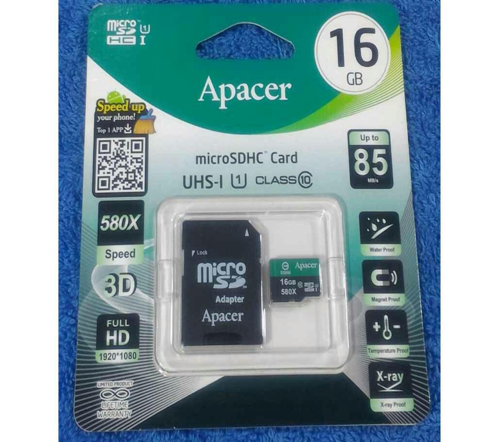 Apacer Micro SD 16GB মেমোরি কার্ড উইথ SD Adapter বাংলাদেশ - 733185