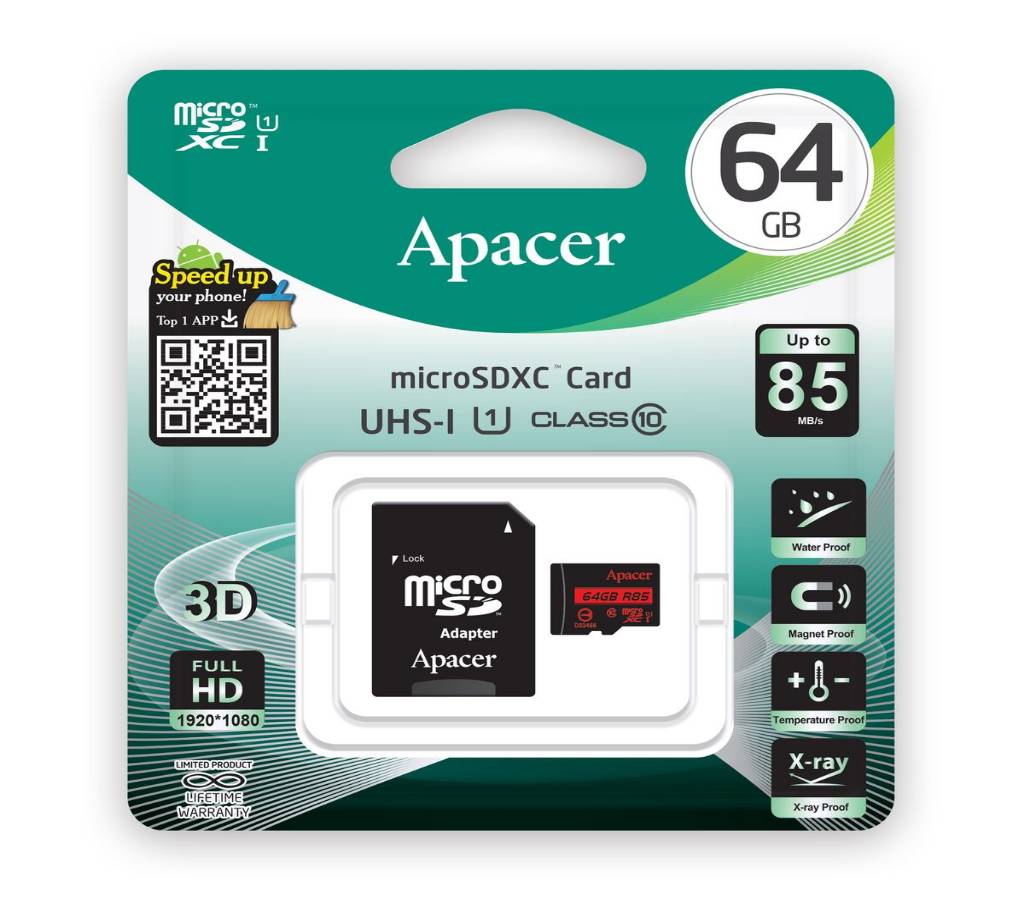 Apacer 64GB Micro SDHC UHS-I Memory Card With Adapter - Clas বাংলাদেশ - 733236