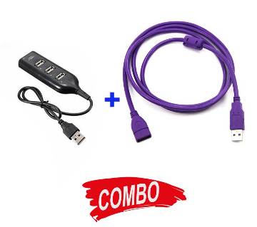 3 Port USB Hub + USB Extension Cable 1.5m Combo Offer