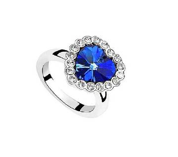 Silver And Blue Crystal Finger Ring For Women