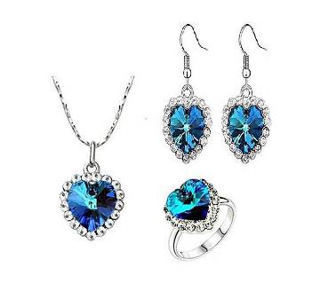 Silver And Blue Crystal Jewellery Set For Women