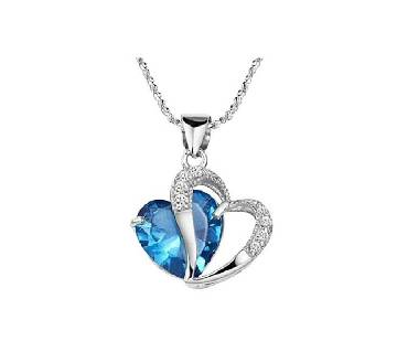 Love Shape Silver And Blue Crystal Necklace