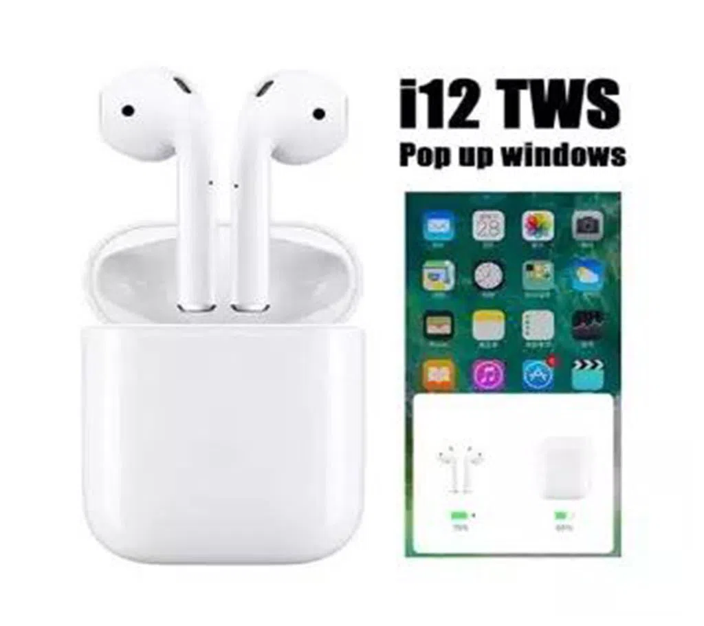 i12 Bluetooth Headset TWS Bluetooth 5.0 Noise Cancelling Earphone With Charging Box - White