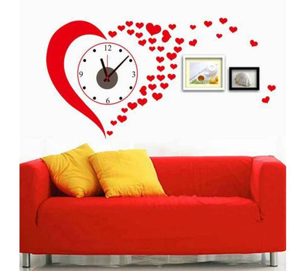 PVC Heart Shaped Sticker with Real Time Wall Clock বাংলাদেশ - 686542