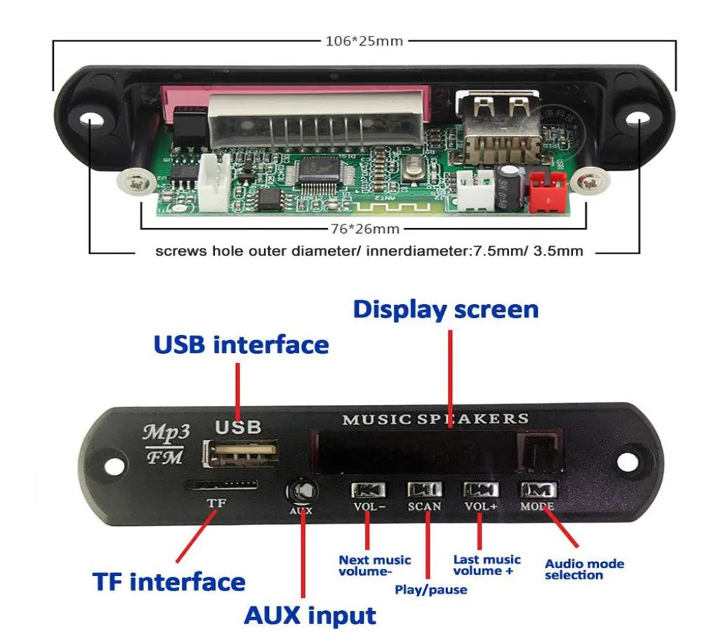 5V Car Bluetooth MP3 Decoder Board, Floor88 Wireless Bluetooth Audio Decoding Module with Remote Control - Support TF SD Card/USB/WMA AUX FM Radio 
