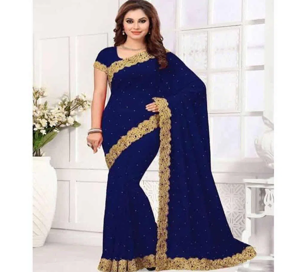 Georgette Saree With Unstiched Blouse Piece Blue 