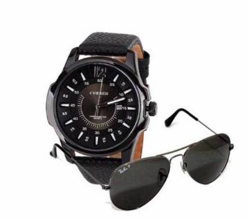 CURREN Gentts Watch + Ray Ban Sunglasses for Men Combo offers