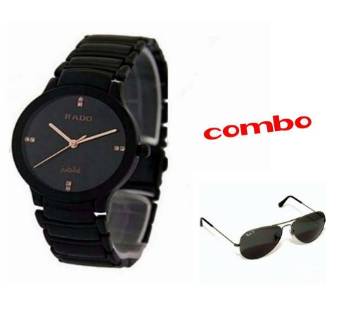 Rado Gentts Watch + Ray Ban Sunglasses (Copy) for Men Combo offers