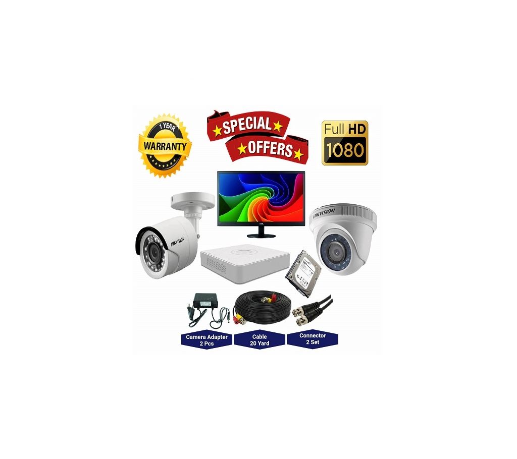2 Pcs Hikvision Camera 2MP, DVR, 1TB HDD, 19” LED Monitor ফুল সিসিটিভি ক্যামেরা প্যাকেজ বাংলাদেশ - 1140652