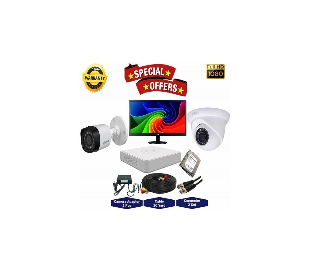 2nos Dahua 2 Megapixels Resolution HD CCTV Camera, DVR, 1TB HDD, 19” LED মনিটর ফুল প্যাকেজ বাংলাদেশ - 1141017