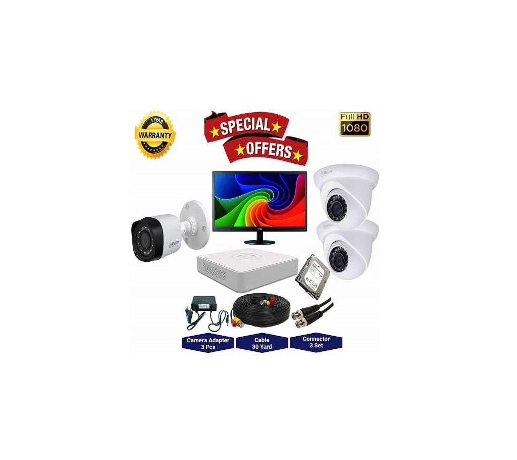 3nos Dahua 2 Megapixels Resolution HD CCTV Camera, DVR, 1TB HDD, 19” LED মনিটর ফুল প্যাকেজ বাংলাদেশ - 1141019